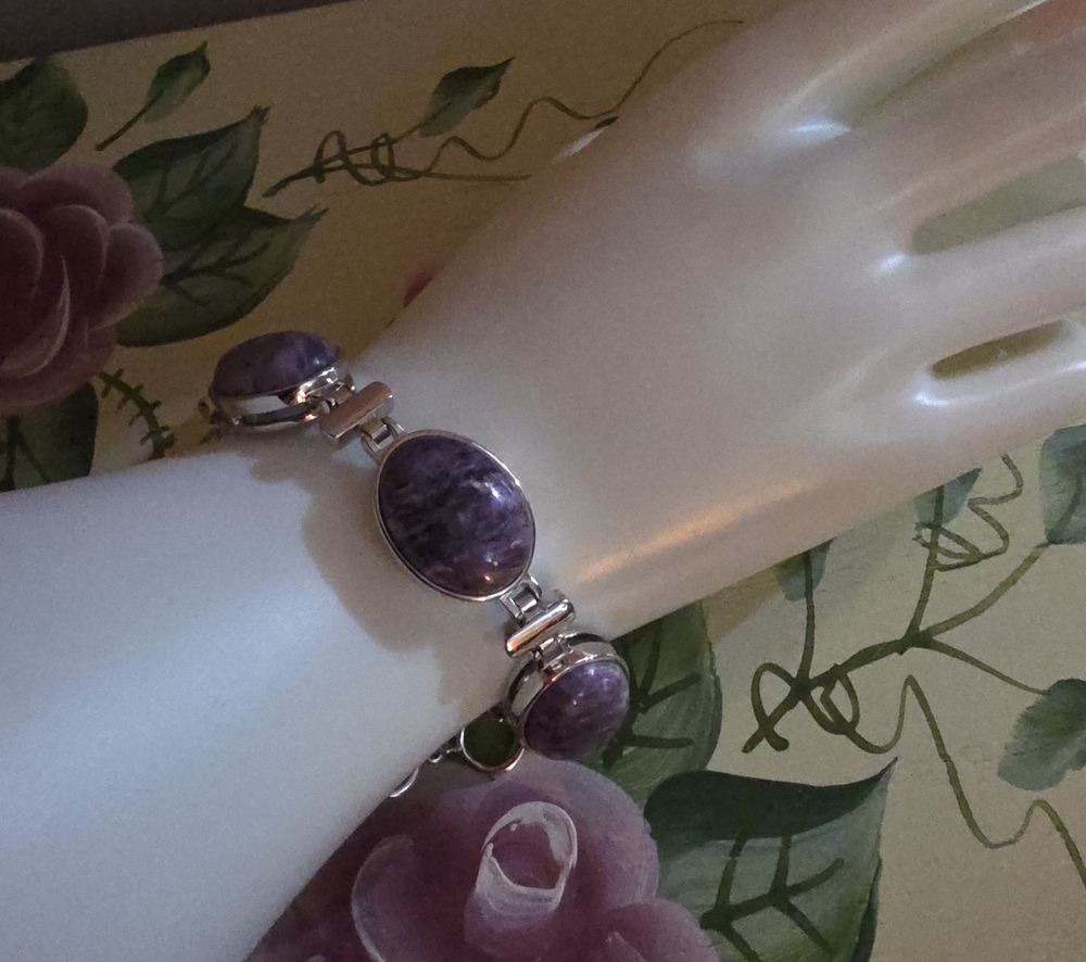 JTV Russian Charoite Rhodium Over Silver Bracelet